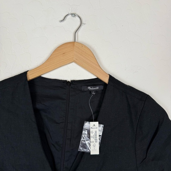 Madewell Linen-blend button-wrap midi dress in Black - Picture 7 of 12